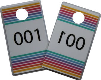 ACTUAL SIZE!! Handmade Laminated Plastic Live Sale Hanger Tags with Mirrored Back Number