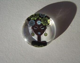Glass cabochon round 20 mm with woman face image