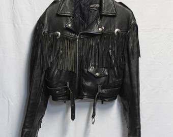 Black leather fringe jacket