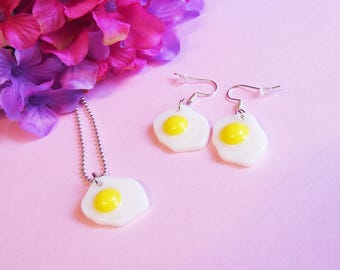 I Love Eggs Necklace - Cute Miniature Sunny Side Up Egg Necklace