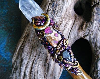 Magic Crystal Wand Quartz Ruby Fuchsite Picture Jasper Druzy Wiccan Magick Ritual Pagan Altar Art LADY of THE HARVEST by Spinning Castle