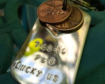 Lucky Us Keychain with two lucky pennies, Lucky Penny keychain, Anniversary gift,Dog tag keychain,Traditional anniversary gift