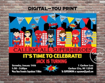 Superhero Invitation, Superhero Birthday Invitation, Super Hero Invitation, DIGITAL, YOU PRINT, Superhero Birthday, Superhero Party