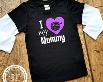 I Love My Mummy Halloween Shirt- Layered Long Sleeve- Trick or Treat outfit- Babys First Halloween Costume- Toddler Infant Child Sizes- #028