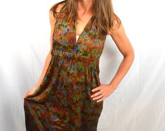 Fun 1970s 70s Floral Halter Dress by Juli