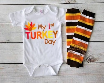 Babys First Thanksgiving outfit- Baby Girl First Turkey Day- Baby Boy First Thanksgiving-Baby Turkey Day- Newborn Fall Bodysuit