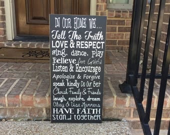 Family Values Wood Sign ~ House Rules ~ Farmhouse Decor ~ Family Rules Sign ~ Family Sign ~ In Our Home We ~ Custom Family Gift ~ Wood Signs