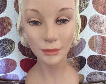 Vintage 1940s 1950s Mannequin Head Hat Display Authentic & Genuine Vintage Made Of Plaster Of Paris Is Numbered in back # 418