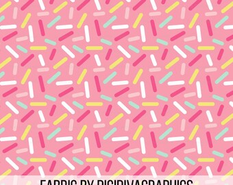 Pink Donut Sprinkles Fabric by the Yard - Cute Dessert Ice Cream Sprinkles Ditzy Print in Yard & Fat Quarter