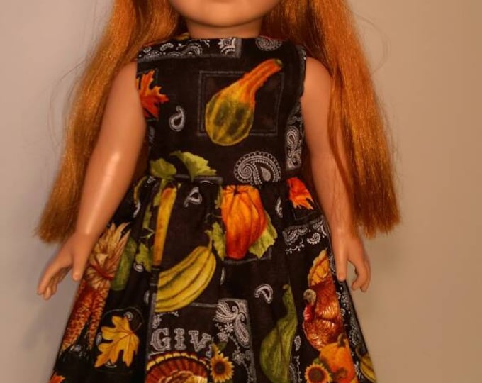 Fall harvest print sleeveless doll dress fits 18 inch dolls