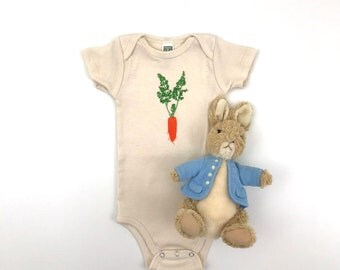 Spring Carrot Bodysuit - American Apparel Organic Cotton Natural Onepiece - hand screen printed