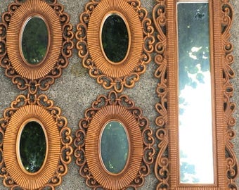 Sale ! Vintage Mirror Collection Lot of 5 Syroco Dart Homeco 1970s Faux Ratan Wicker