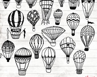 50% OFF Hot Air Balloon Clipart - 30 Hand Drawn Hot Air Balloons Cliparts - Logo Art - Balloon Logo Elements - Balloons Illustration - 71