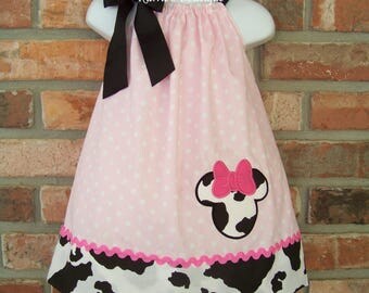 Minnie Mouse Pillowcase Dress / Disney / Pink / Cow Print / Cowgirl / Newborn / Infant / Baby / Girl / Toddler / Custom Boutique Clothing