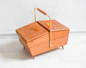 60s Sewing basket, Mid-Century knitting, box, sewing box, knitting basket, jewelry box, jewelry organizer