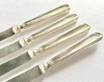 Sterling silver butter knives, Silver plate, Set of four tea knives, Hallmark Sheffield 1917, Art Nouveau, Lee & Wigfull