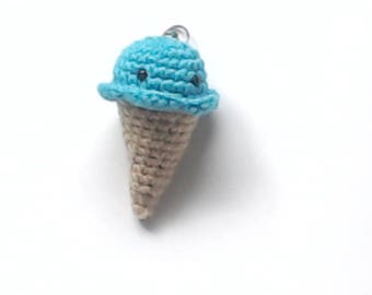 Cute Bubblegum Ice Cream Cone Keychain, Amigurumi Crochet, Turquoise Blue