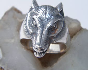 Handcrafted Oxidized.925 Sterling Silver Wolf Ring-Custom Size