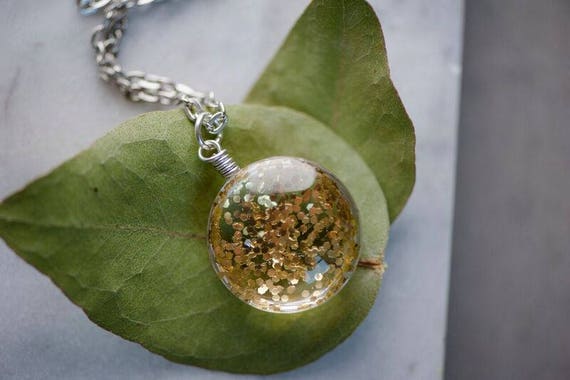 Double Sided Gold Glitter Bomb Necklace - Free Shipping - Handmade Sparkle Necklace
