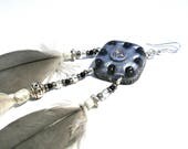 Single Orgone Statement Earring - 'Spirit Jewels' - Hematite - Crystal Healing Boho Festival Jewellery - Ethical Feathers - Medium