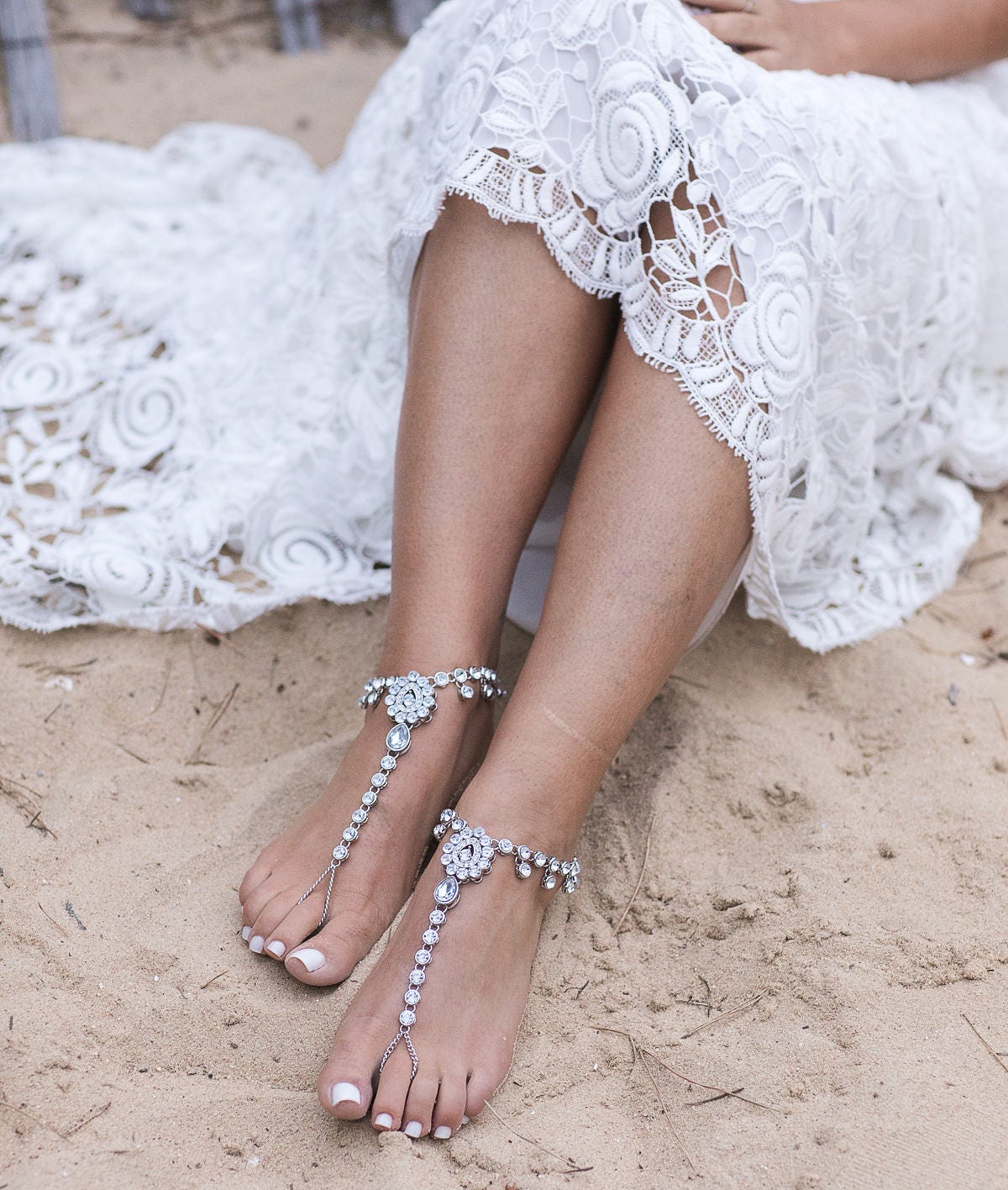 Sonia Barefoot Sandals Rhinestone Jewelry Boho Bride Sandals Bridal