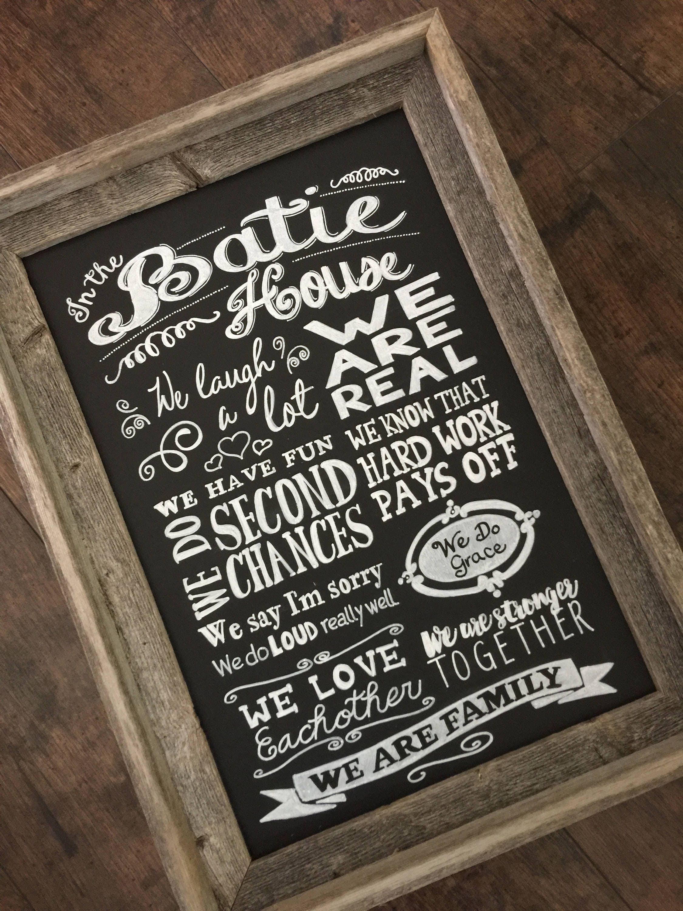 Personalized Framed Custom Rustic Our House Rules Chalkboard