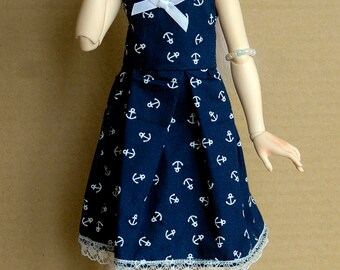 MSD BJD Dress {Dark blue with White Anchors}