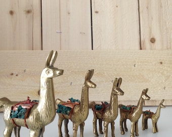Vintage brass Llama / Alpaca figurines set of 5