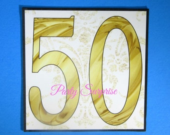 50th Cake Topper Custom Card Birthday Anniversary Centerpiece 50th Cut Out Card Decorations Party 50th Cake Topper