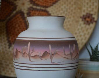 Southwestern Navajo Ceramic Vase • Carved/Painted