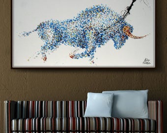 Painting 72" Animal Bull Painting Abstract Painting on canvas, Original & HandMade Oil painting , Express Shipping, q By Koby Feldmos
