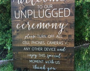 Unplugged Wedding Sign, Unplugged Ceremony Sign, Rustic Wood Wedding Sign - Sophia Collection