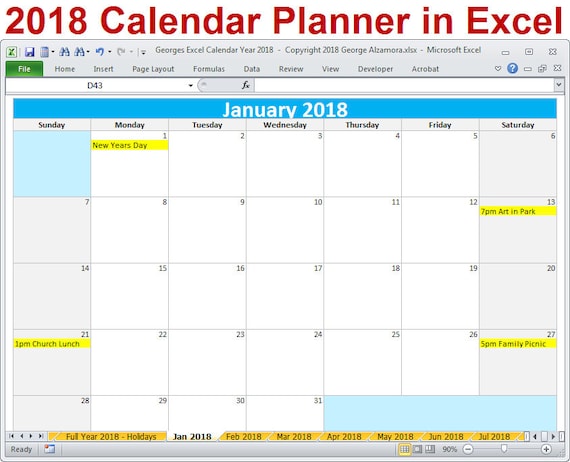 excel budget calendar 2018