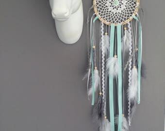 DreamCatcher in shades of mint, grey and white lace