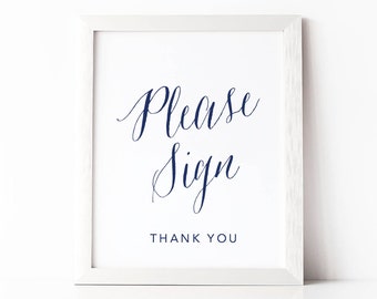 Please sign, Navy Sign, Wedding signage, Rustic Wedding Sign, Wedding Print, Wedding table signs, Please sign sign, Wedding table decor