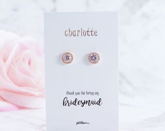 Rose Gold, CZ Earrings, Bridesmaid Earrings, Bridesmaid Gift, Be My Bridesmaid, Bridal Party, Bridesmaid Proposal,Maid of Honour,Flower Girl