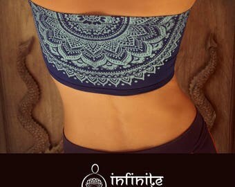 blue mesh ombre strappy bandeau bra yoga