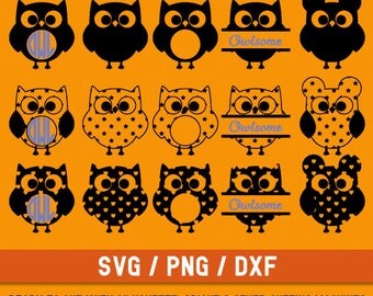 Owl svg, Owl cut file, Owl monogram svg, Owl Silhouette, Funny Owl Ears svg, owl svg file, Black Owl svg, Owl digital, Owl bundle cvg, png