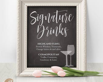 Wedding Signature Drinks Sign, Editable, Reception Sign / Signature Drinks / Chalkboard Sign, PDF, Instant Download, 8x10 #PTL1_01_26