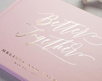 Blush Wedding Guest Book Gold Foil, Calligraphy Wedding Guest Book with Foil, Personalized Guestbook Wedding Guest Book Landscape