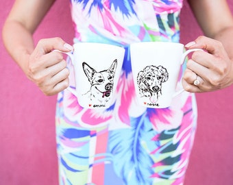 Custom Personalized Hand Drawn Dog Portrait Mug - Set of 2