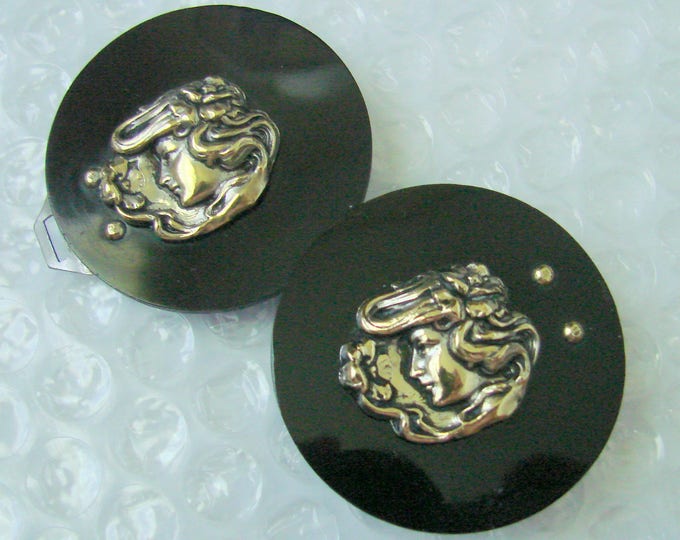 Victorian Mourning French Jet Sterling Double Cameo Dress Sash Buckle / Destash / Gibson Girl / Vermeil Repousse / Antique Jewelry