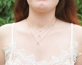 Horn Necklace, Upside Down Moon, Rose Gold Necklace, Half Moon Necklace, Gold Horn Necklace, Silver Choker, Minimalist, Christmas Gift, BFF