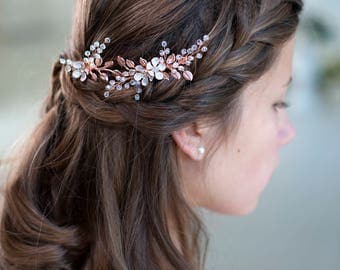 2 Rose gold bridal hair pins Rose gold wedding hair accessory Rose gold leaf hair pins Rose gold headpiece Rose Gold Hair Clips Flower hair
