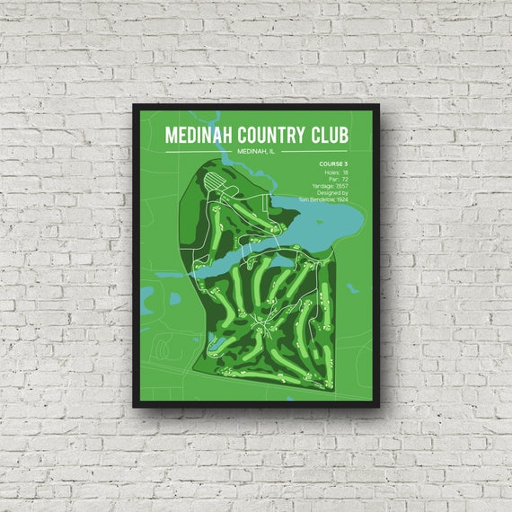 Medinah Country Club Golf Course Map Golf print Medinah