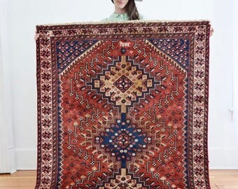 4.6x6.7 Antique Serapi Heriz Persian Rug, Vintage Serapi Persian Carpet, Area Rug, Free U.S Shipping