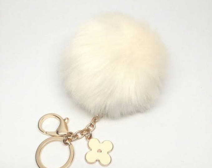 NEW! Faux Rabbit Fur Pom Pom bag Keyring Hot Couture Novelty keychain pom pom fake fur ball in imitation white