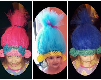 Made to Order for All Ages! Trolls Hat Costume Poppy, Smidge, and Branch! Halloween Order Deadline Has PASSED! Cancellations Not Accepted!