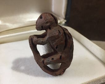 Antique Carved Peach Pit Monkey