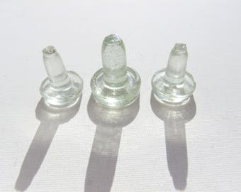 Vintage Glass Stoppers. Three clear glass bottle stoppers. 1900s Victorian stoppers. Antique glass bottle stoppers. Vintage bottle tops